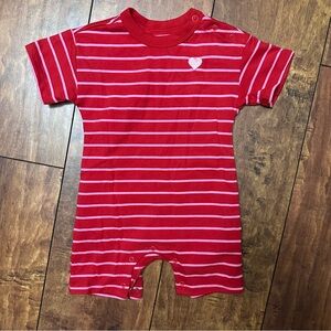 Red and pink heart striped romper  6-9 months